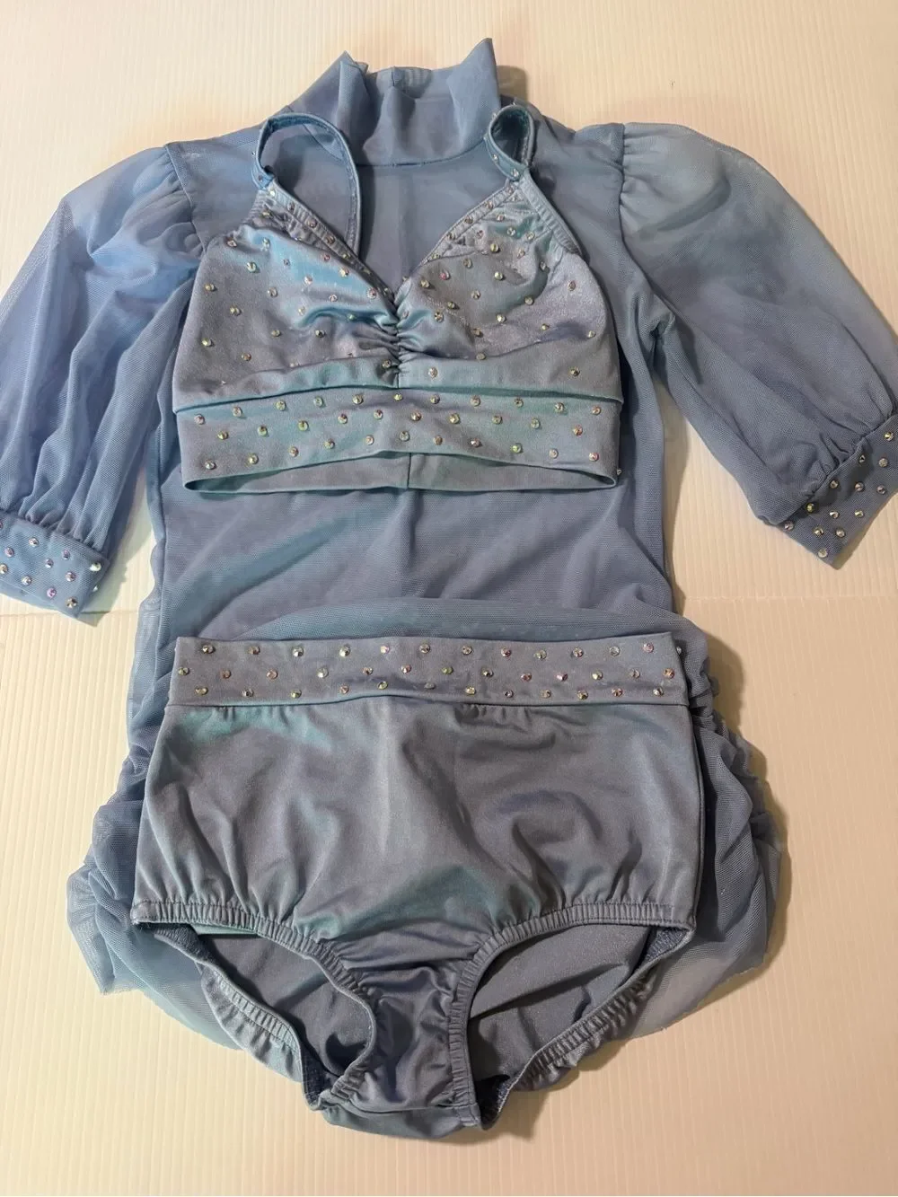 Kelle dance solo costume contemporary illusion blue 2 piece overdress MC child